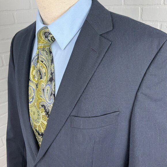 Hugo Boss Blazer Men 42L Blue Pinstripe Classic Career Wool Suit‎ Jacket VTG - Picture 1 of 15